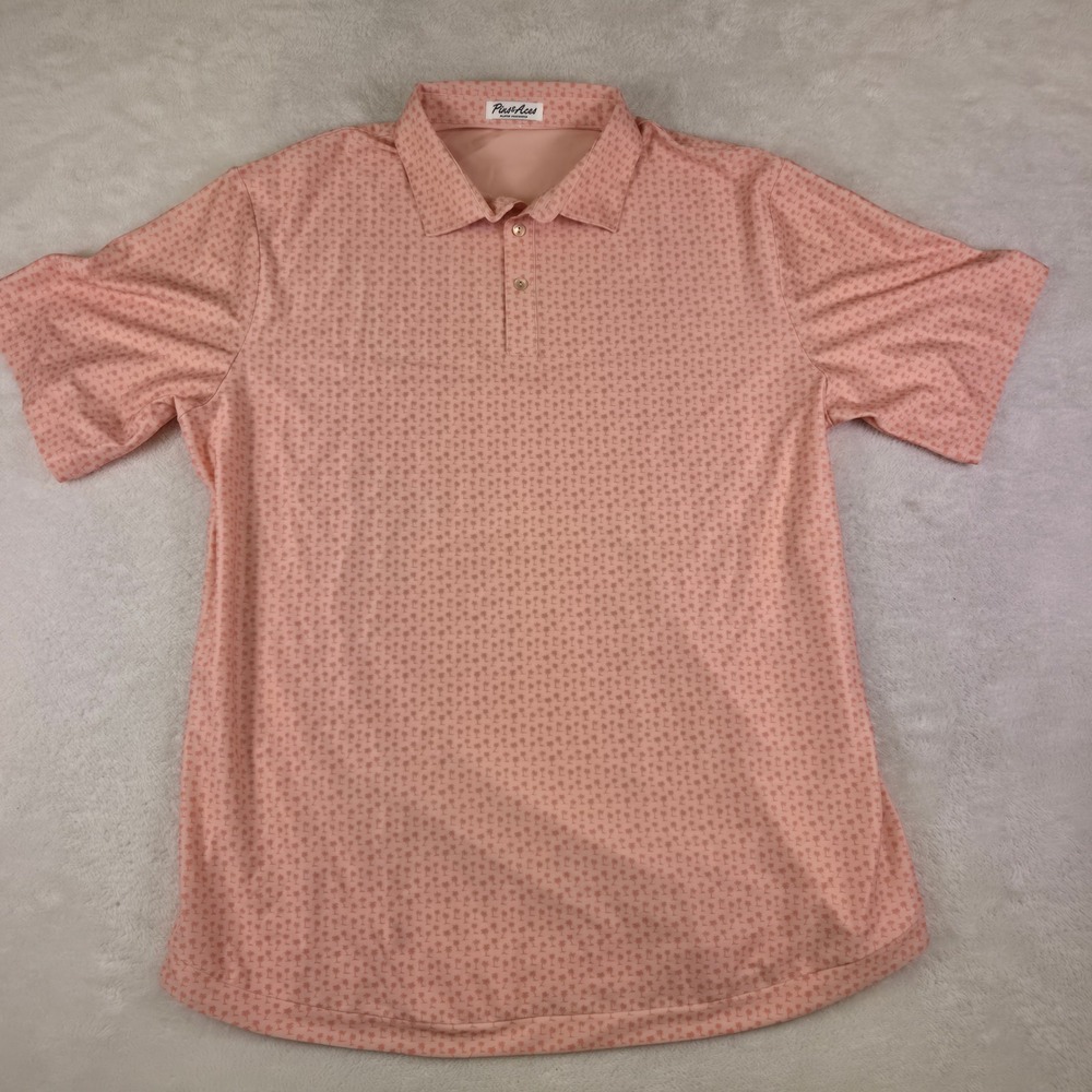 Pins & Aces Mens Peach Pink Palm Tree Print Performance Golf Polo Shirt XL